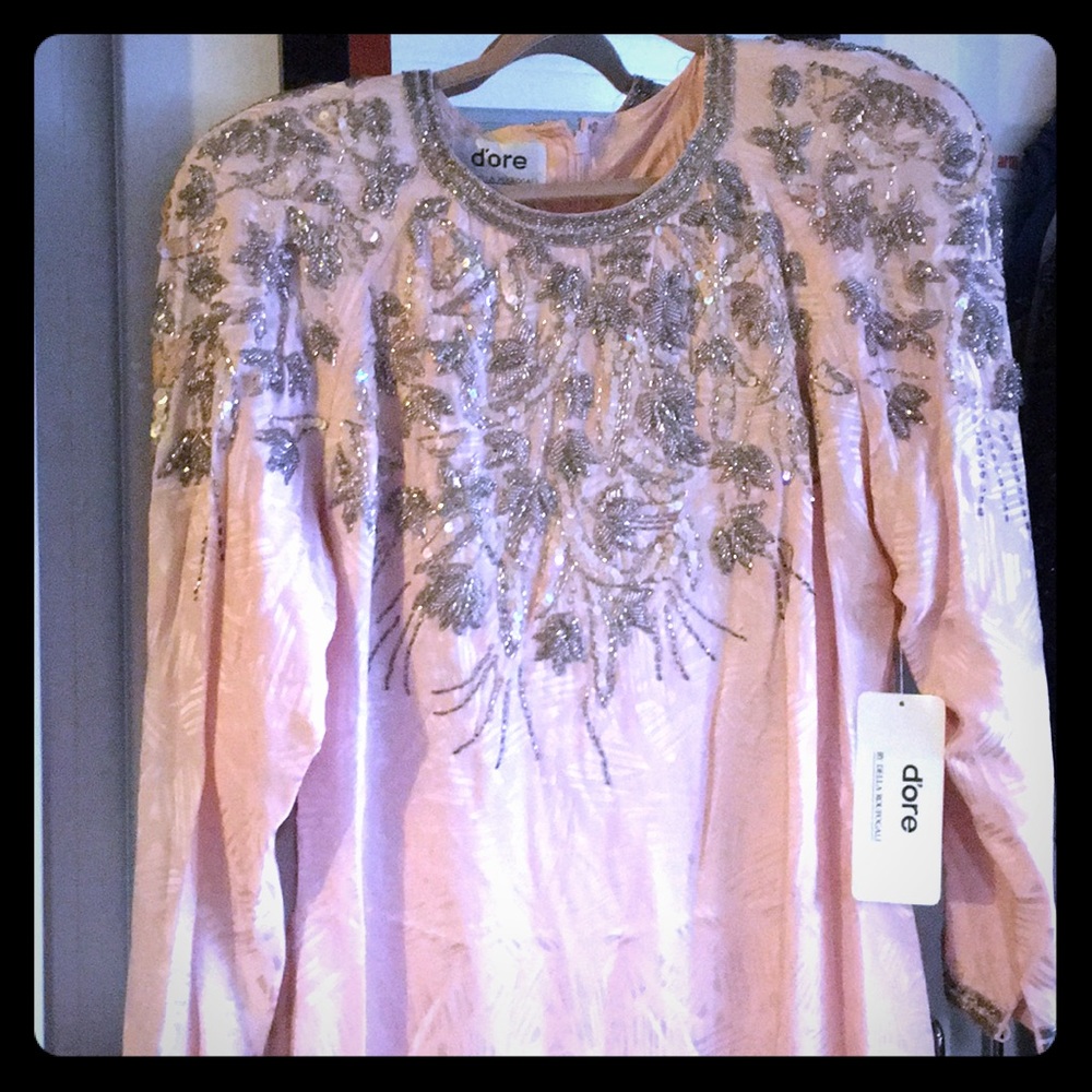 Pink beaded silk dress by Dore